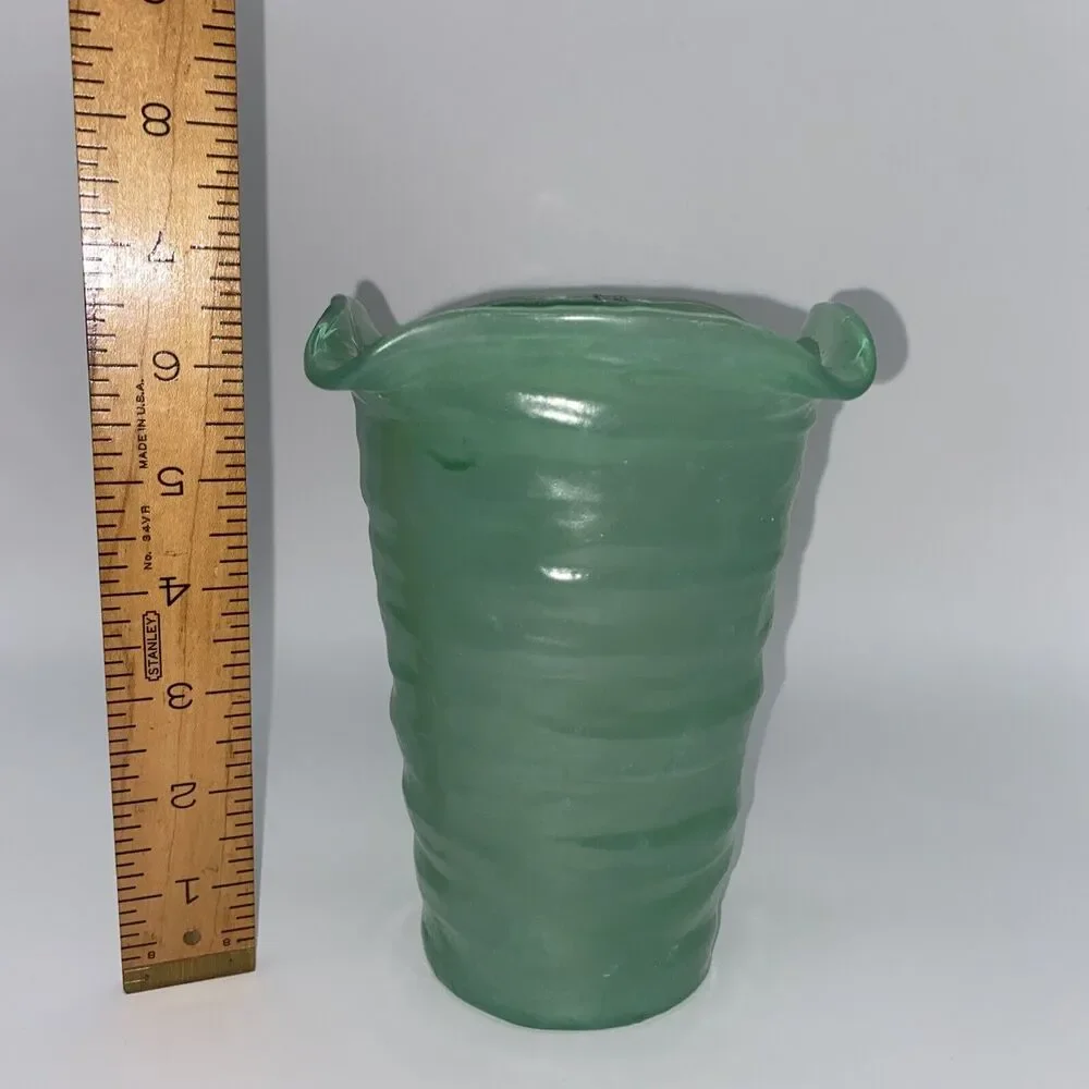 Glass Vase Handblown Transparent Sea Green Fluted  For Flowers/Decor Use